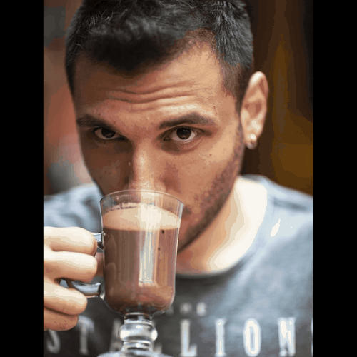 Jace Garcia having a coffee